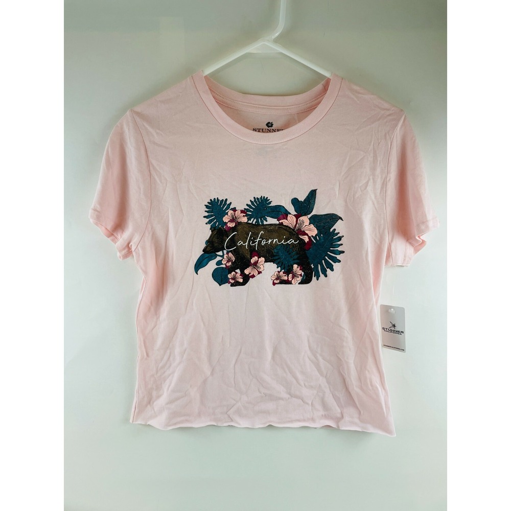 Stunner Shirt Women's Size Medium Pink Raw Hem Embroidered Floral & Bear NWT!